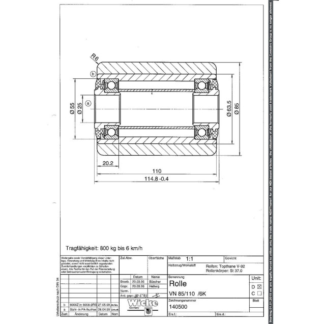 Wicke 140500 VN 85/110 /6K Load Roller