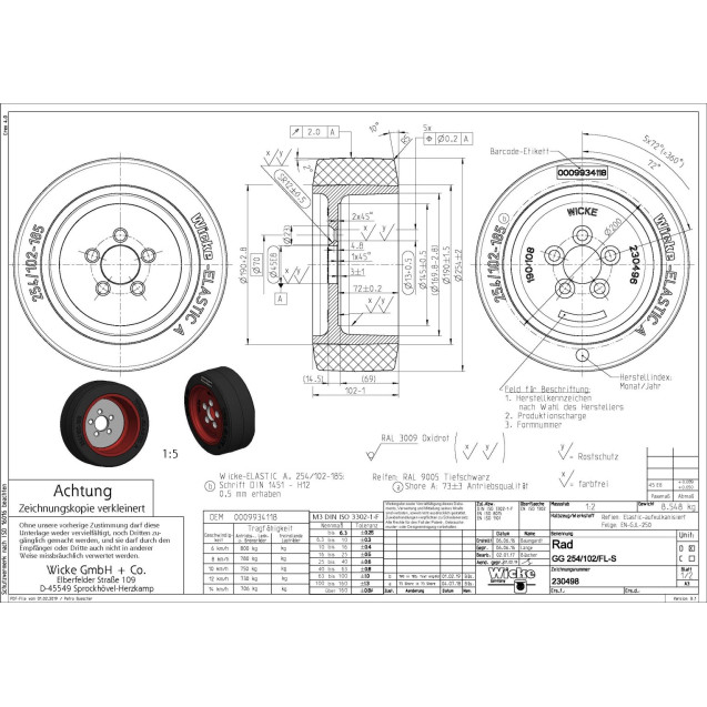 Wheel GG 254/102-190/FL-S AS:5/ 70/45E8 D:13