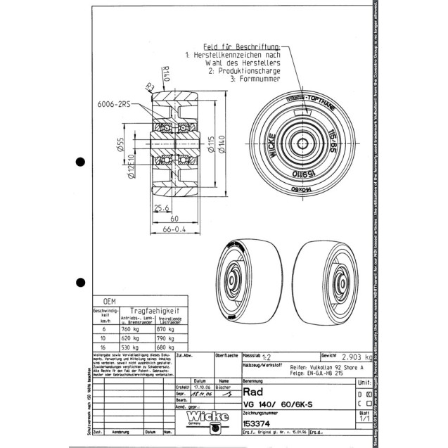 153374 VG 140/ 60-115/6K-S With 6006-2RS Bearings NL:60 EL:66  (Bo: 12)